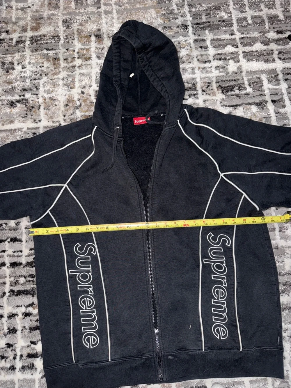 Black Zip-Up Hoodie with White Piping
